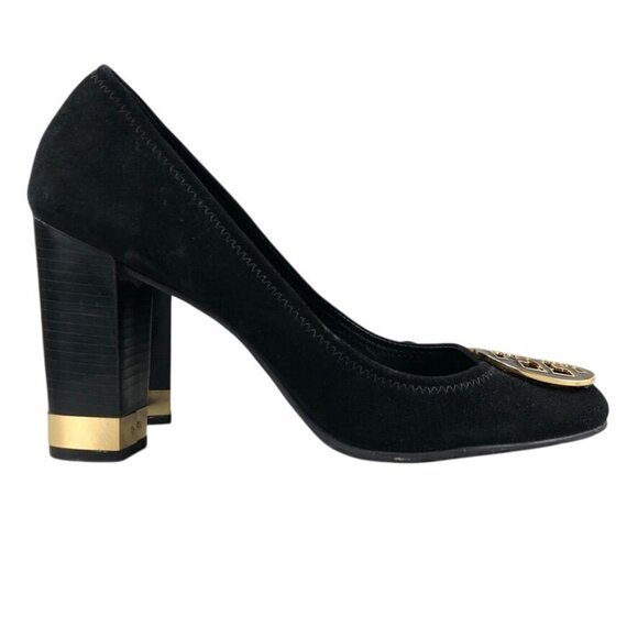 Tory Burch Women's Size 11M Maddie Black Suede Gold Tone Logo High Heel Pumps - Picture 1 of 16